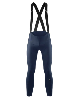 Calzamaglia ciclismo uomo Assos Mille GT Spring Fall bib tights S11 colore blu vista frontale con bretelle.