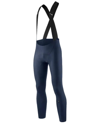 Calzamaglia ciclismo uomo Assos Mille GT Spring Fall bib tights S11 colore blu vista tre quarti laterale sinistra.