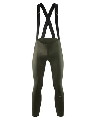 Calzamaglia ciclismo uomo Assos Mille GT Spring Fall bib tights S11 verde con vista frontale con bretelle.