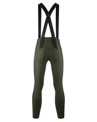 Vista posteriore calzamaglia ciclismo uomo Assos Mille GT Spring Fall bib tights S11 verde con bretelle.