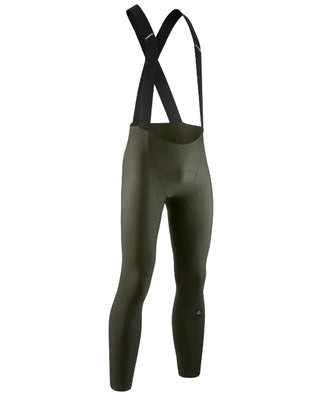 Calzamaglia ciclismo uomo Assos Mille GT Spring Fall bib tights S11 verde con vista tre quarti laterale.
