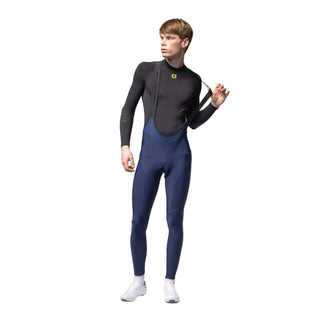 Vista frontale calzamaglia ciclismo uomo Alé Pragma Winter 2.0 blu nautica – bibtight termico con vestibilità ergonomica, ideale per climi freddi.