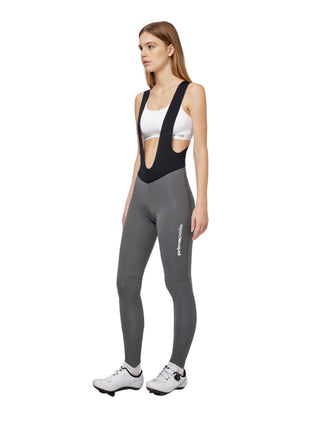Vista laterale calzamaglia invernale donna Pissei Primapelle grigia, pantalone tecnico lungo per cicliste professioniste.