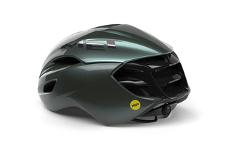 Casco MET Manta MIPS verde vista posteriore, casco ciclismo strada con tecnologia MIPS per massima sicurezza e prestazioni.