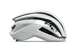 Casco ciclismo MET Trenta 3K Carbon bianco vista laterale, casco professionale ventilato in carbonio per ciclismo su strada