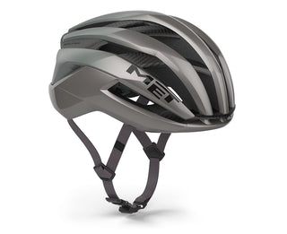 Casco MET Trenta 3K Carbon Opal Gray vista tre quarti – casco ciclismo professionale ultraleggero aerodinamico con ventilazione avanzata per bici da corsa