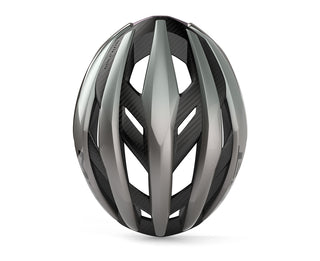 Casco MET Trenta 3K Carbon Opal Gray vista superiore – casco road racing con struttura in carbonio, canali di ventilazione e design aerodinamico per ciclismo professionale