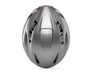 Casco MET Manta MIPS Opal Gray visto dall’alto, casco da ciclismo aerodinamico con canali di ventilazione ottimizzati per prestazioni elevate.