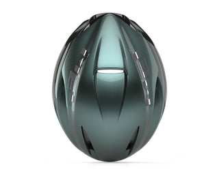 Casco MET Manta MIPS verde vista superiore, casco aerodinamico leggero per ciclismo su strada ad alte prestazioni.
