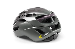 Casco MET Rivale MIPS Road Opal Gray vista tre quarti posteriore, sistema MIPS integrato e ventilazione avanzata.