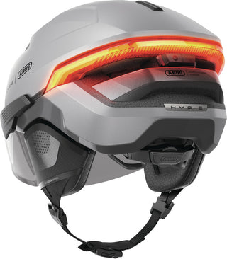 Casco Abus Hyp-E BL.ACE grigio vista posteriore con luce integrata accesa | BBIKE