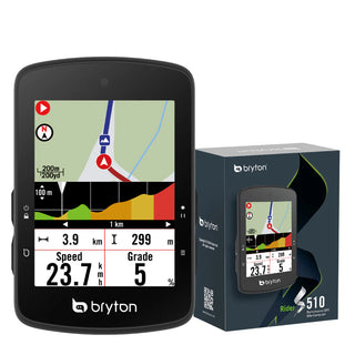 Bryton Rider S510E GPS Bike Computer con confezione, display a colori e grafico altimetrico, ideale per allenamenti avanzati e monitoraggio della performance.