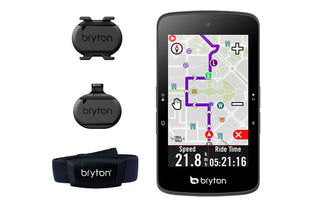 Ciclocomputer Bryton Rider S800T GPS con display a colori e accessori inclusi, fascia cardio, sensore di cadenza e velocità, per allenamenti ciclistici avanzati.