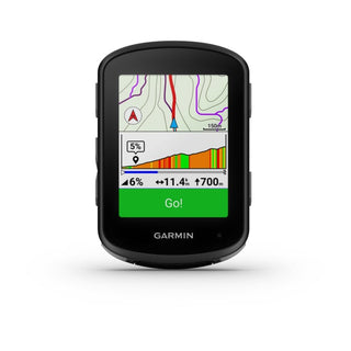 Ciclocomputer Garmin Edge 840, vista frontale con display mappe e pendenze, GPS avanzato per ciclismo da strada e mountain bike.