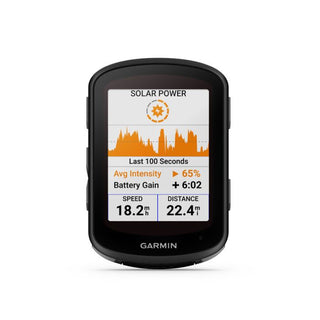 Ciclocomputer Garmin Edge 840 Solar Touchscreen, vista frontale con display a colori, GPS per ciclismo con ricarica solare e funzioni di allenamento avanzate.