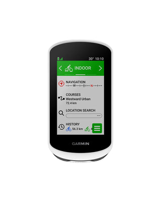 Ciclocomputer Garmin Edge Explore 2 schermata funzioni indoor – computer da bici touchscreen con mappe, cronologia e ricerca percorsi, nero e bianco