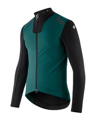 Giacca ciclismo uomo Assos MILLE GT EISENHERZ Ultraz Winter Jacket S11 verde vista tre quarti frontale.
