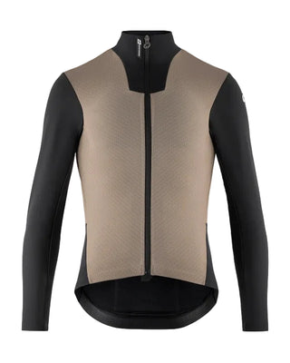 Giacca ciclismo invernale Assos MILLE GT Hashoogi S11 beige vista frontale con zip integrale.