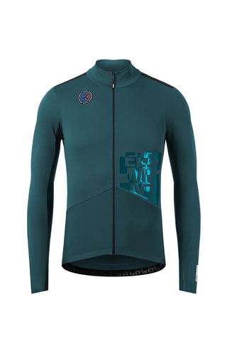 Giacca da ciclismo Gobik Element uomo Sunken verde petrolio, manica lunga in tessuto Polartec Power Shield, protezione antivento e termica.