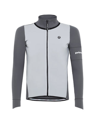 Giacca Pissei PrimaPelle Plus grigio bianco vista frontale, maniche lunghe ergonomiche e design aerodinamico per ciclismo su strada in inverno.