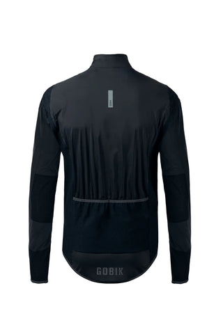 Vista posteriore completa Giacca Gobik Exo 2.0 Royal Nero, tessuto tecnico DVstorm traspirante e logo riflettente per visibilità notturna.