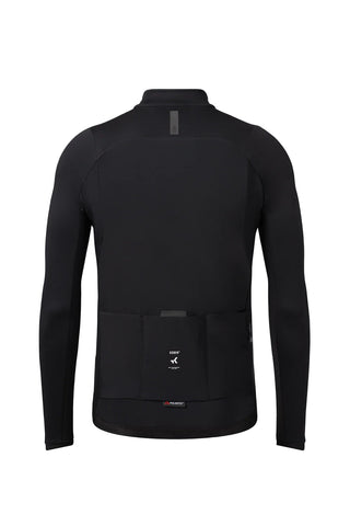 Parte posteriore Giacca Gobik Skimo Solid Ink Nero, tasche integrate e logo riflettente per sicurezza e funzionalità durante la pedalata.
