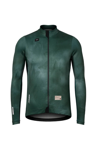Vista frontale Giacca Uomo Gobik Skimo Pro 2.0 Cardin Green, giacca da ciclismo termica con tessuto Polartec Power Shield e design aerodinamico.