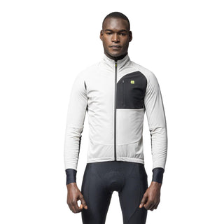 Giacca ciclismo invernale uomo Alè R-EV1 Riparo colore stucco e nero, vista frontale completa – giacca professionale termica e antivento per ciclisti su strada