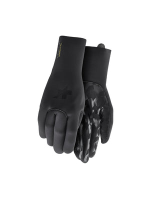 Guanti da ciclismo ASSOS Spring Fall neri con isolamento leggero, palmo testurizzato ad alta aderenza e protezione ideale per primavera e autunno.