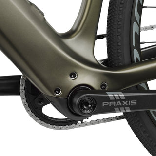 Dettaglio movimento centrale Praxis su ebike Look E-765 Gravel, tecnologia avanzata per massima efficienza della pedalata.