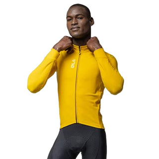 Vista frontale maglia ciclismo uomo Alé Fondo 3.0 colore zenzero – zip integrale, fit aderente, stile professionale per uscite invernali su strada.