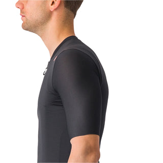 Maglia Castelli da ciclismo uomo vista laterale, maniche in tessuto a coste elasticizzato per massima aerodinamicità e comfort.