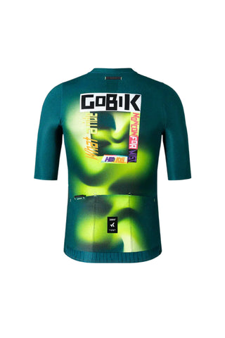 Maglia ciclismo Gobik uomo vista posteriore, stampa grafica ad alta definizione e tasche posteriori elasticizzate.