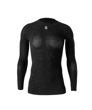 Maglia intima tecnica ciclismo SILVERSKIN Primo manica lunga girocollo vista frontale con struttura traspirante e vestibilità anatomica.