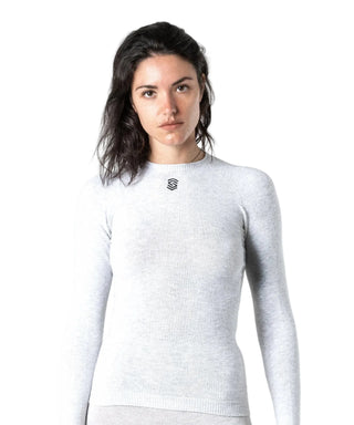 Maglia intima ciclismo donna Silverskin stay fresh manica lunga girocollo indossata base layer tecnico termoregolante per ciclismo professionale.