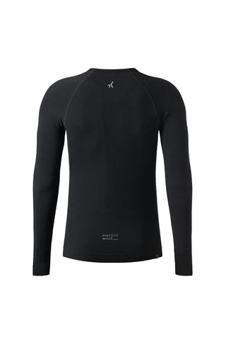 Vista posteriore maglia Gobik Winter Merino nera, intimo tecnico uomo con pannelli traspiranti per ciclismo professionale.
