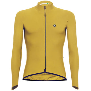 Maglia ciclismo uomo Pissei giallo fronte manica lunga – jersey termica da strada con zip lunga, tessuto caldo elasticizzato per l'inverno.