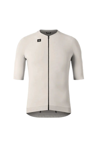 Vista frontale della maglia da ciclismo Gobik CX Solid Argonite avorio con zip nera centrale.