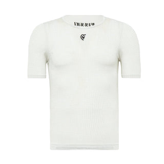 Maglia intima Pissei Argentum bianca a maniche corte, realizzata in tessuto traspirante a rete per una gestione ottimale del sudore durante le uscite in bici.
