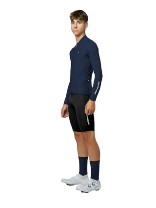 Maglia ciclismo uomo Pissei PrimaPelle blu navy manica lunga, tessuto elasticizzato traspirante ideale per allenamenti e gare su strada.