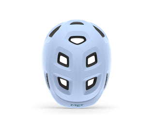 Casco bici MET Hooray azzurro chiaro visto dall’alto, prese d’aria strategiche per traspirazione ottimale e protezione totale della testa.