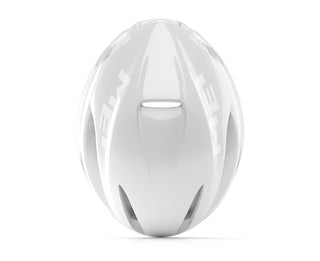 Casco bici da corsa MET Manta MIPS absolute white limited edition, vista dall’alto, casco aerodinamico da ciclismo leggero e sicuro con tecnologia MIPS.
