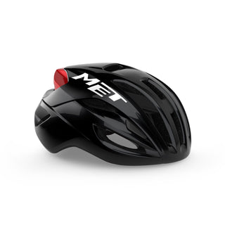 Casco ciclismo MET Rivale MIPS nero rosso lucido, vista tre quarti aerodinamica, casco bici da corsa leggero e performante.