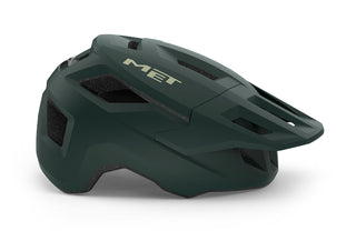 Casco MET Shelter MIPS Deep Forest opaco, vista laterale, casco MTB verde foresta con sistema di protezione MIPS e design aerodinamico.