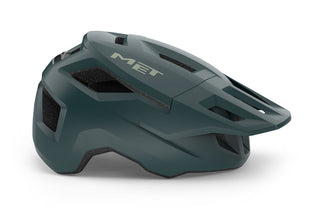 Casco MET Shelter MIPS Stone Blue opaco, vista laterale, casco MTB con sistema di protezione MIPS e calotta ventilata per mountain bike.
