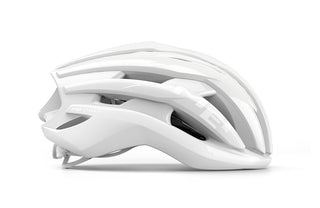 Casco bici da corsa MET Trenta MIPS Absolute White vista laterale – casco aerodinamico con protezione MIPS e design leggero per ciclisti professionisti.