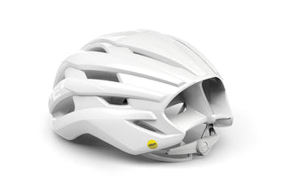 Casco MET Trenta MIPS Absolute White vista posteriore – casco bici da corsa con sistema MIPS di protezione avanzata e regolazione posteriore.