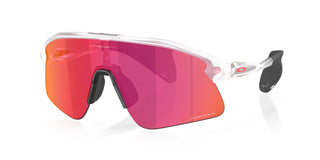 Occhiali da ciclismo Oakley Stunt Devil Matte Clear Prizm Field vista tre quarti | BBike