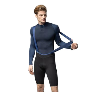 Vista frontale pantaloncino ciclismo uomo Alè Klimatik K-Master nero con bretelle blu – pantaloncino da ciclismo invernale idrorepellente