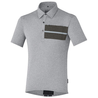 Polo ciclismo Shimano Transit uomo vista frontale, stile casual con taschino a contrasto e bottoni, ideale per bici urbana e commuting